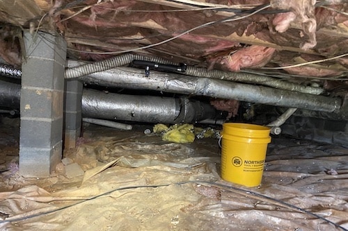 damaged insulation in a crawl space