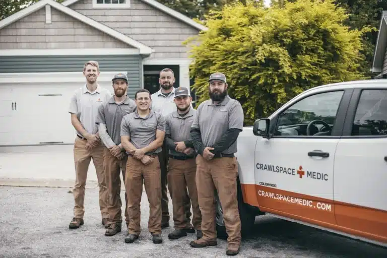 crawlspace medic team in front of a truck